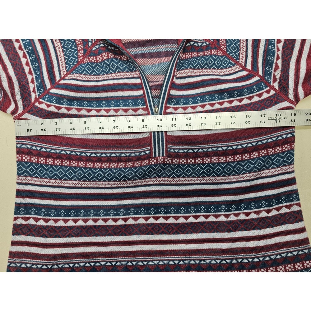 Eddie Bauer Womens Small Fair‎ Isle Quarter Zip Pullover Sweater Burgundy Blue - Picture 5 of 7